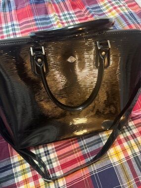 Patent Black Women's Satchel with Top Handles and Shoulder Strap